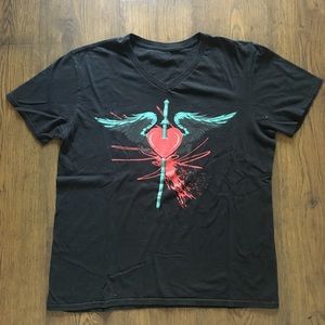 Black T-Shirt with Heart Graphic Design